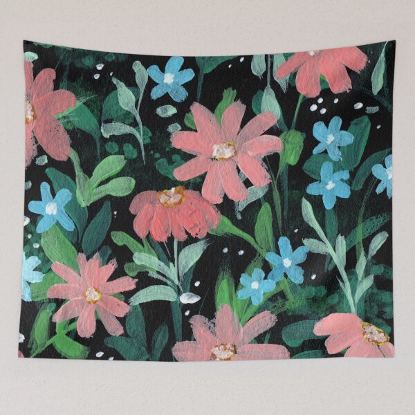 Item preview, Pink daisy field gouche floral art designed and sold by pinkyfish1010.