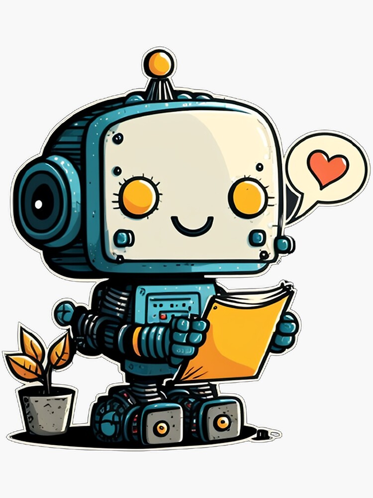 Adorable Tech-Inspired Design Funny Simple Color Kawaii 2D Art Nice  Character - Little Cute Robot With Plant and Letter | Sticker