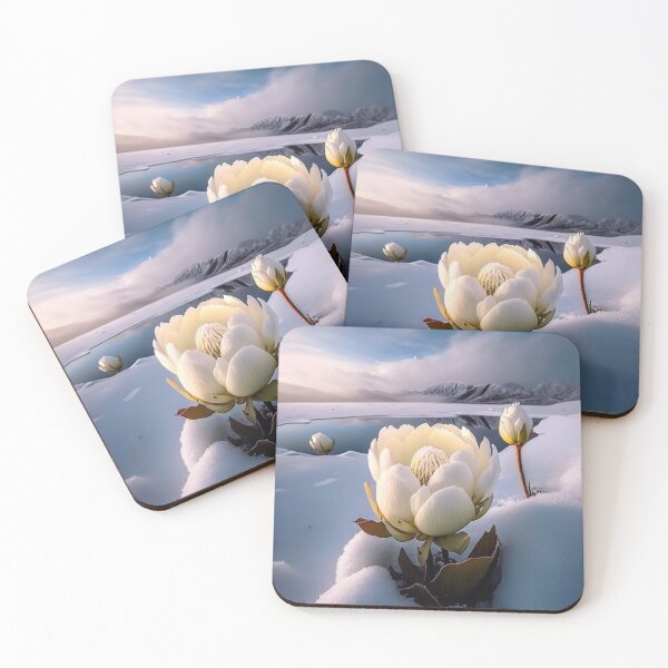 Item preview, white coloured lotus flowers sprouting from the snow mountain 10 designed and sold by jetaiart.