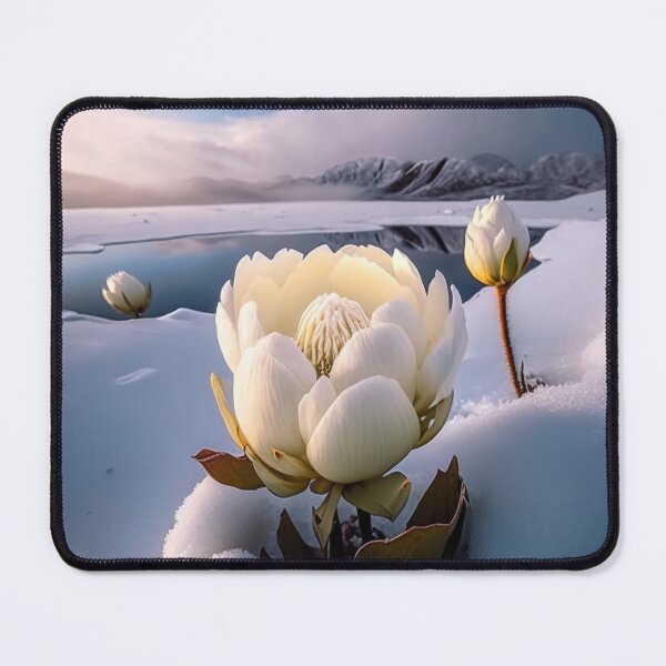 Item preview, white coloured lotus flowers sprouting from the snow mountain 10 designed and sold by jetaiart.