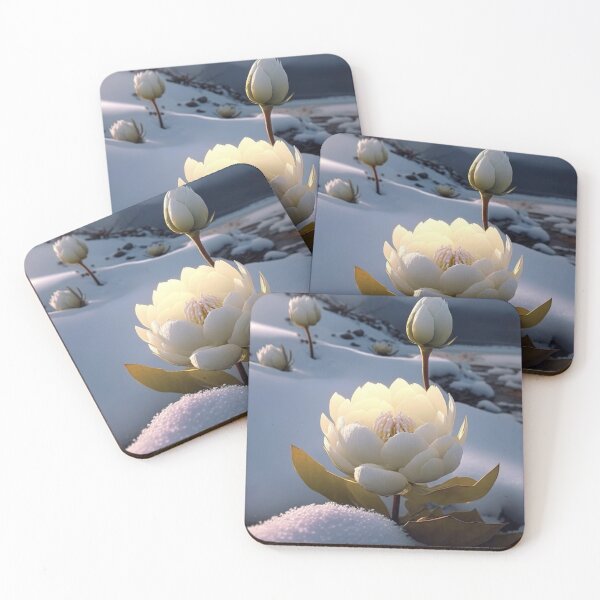 Item preview, white coloured lotus flowers sprouting from the snow mountain 11 designed and sold by jetaiart.