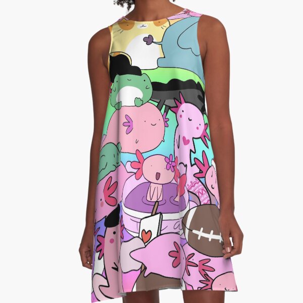Colorful Axolotl Collage A-Line Dress