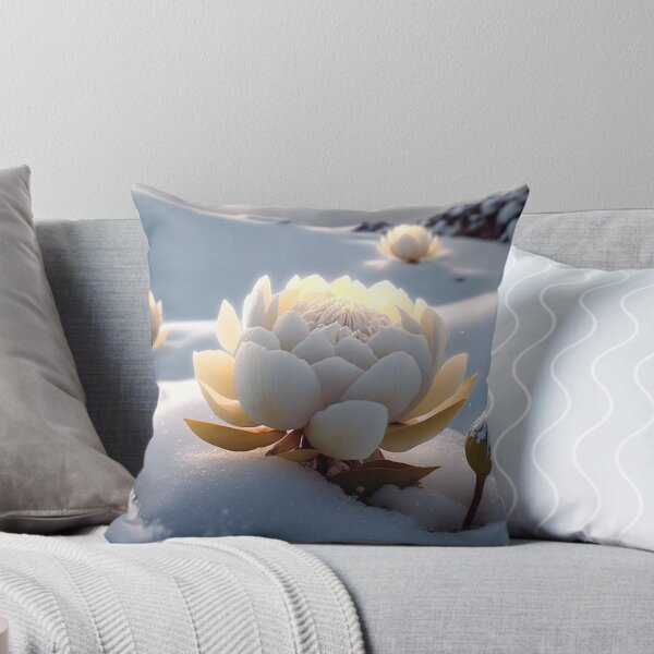 Item preview, white coloured lotus flowers sprouting from the snow mountain landscape 6 designed and sold by jetaiart.