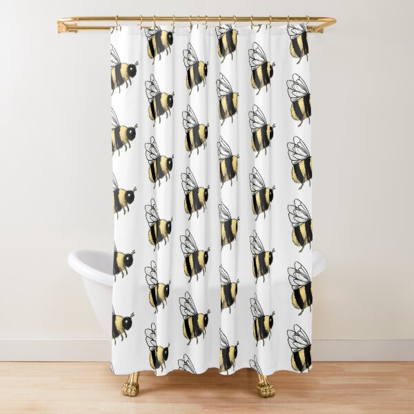 Bumble Bee Shower Curtain, Fluffy Bee with Wings, Yellow Daisy