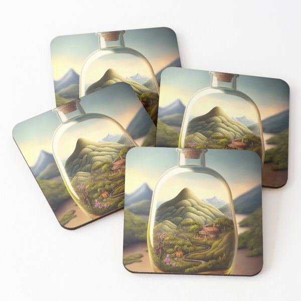 Item preview, Country landscape, mountains, roads, artwork in a glass bottle 4 designed and sold by jetaiart.
