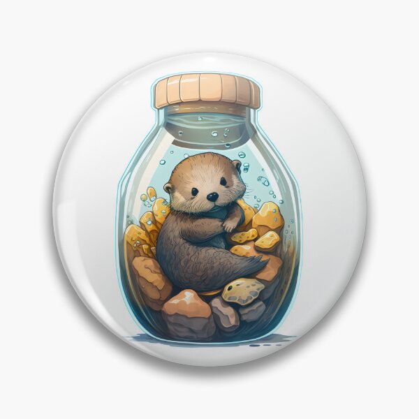 Item preview, Sea Otter in a Jar Relaxing On Rocks designed and sold by PawsInAJar.