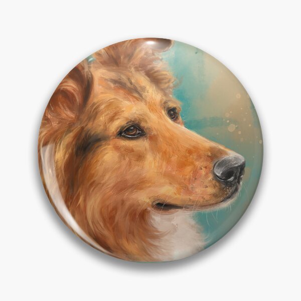 Item preview, Painting of a Gorgeous Blonde Collie Dog on Green Beige Background designed and sold by ibadishi.