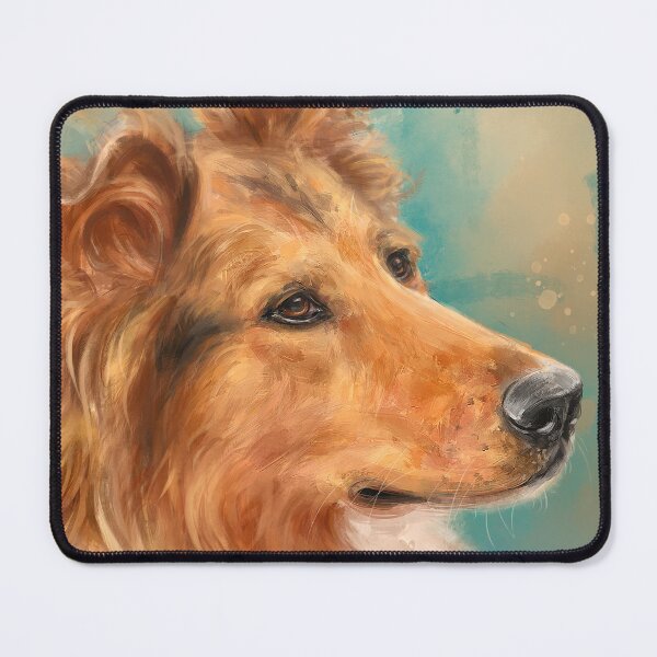 Item preview, Painting of a Gorgeous Blonde Collie Dog on Green Beige Background designed and sold by ibadishi.