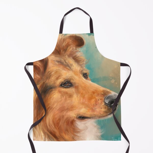 Item preview, Painting of a Gorgeous Blonde Collie Dog on Green Beige Background designed and sold by ibadishi.