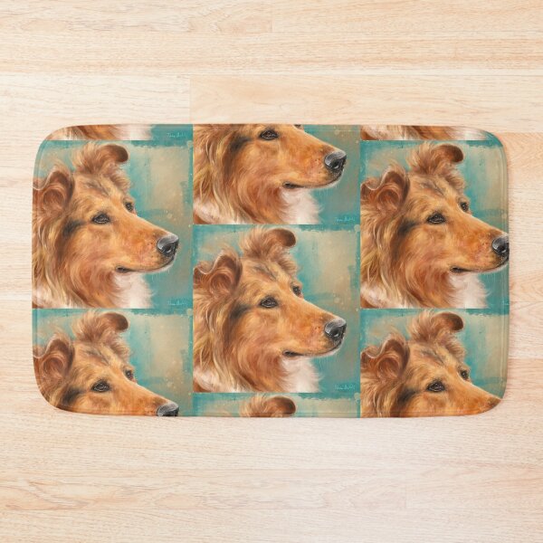 Item preview, Painting of a Gorgeous Blonde Collie Dog on Green Beige Background designed and sold by ibadishi.