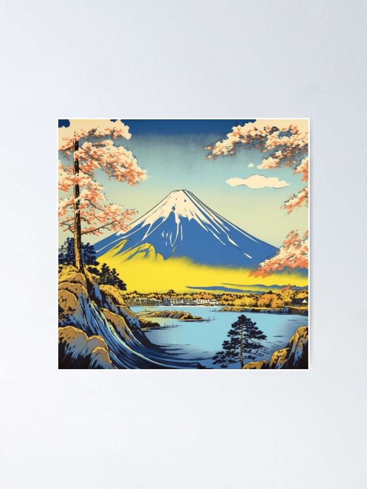 Mount Fuji, Lake and Cherry Blossoms - Japanese Ukiyo-E Landscape Poster  for Sale by Sakashi-Canvas