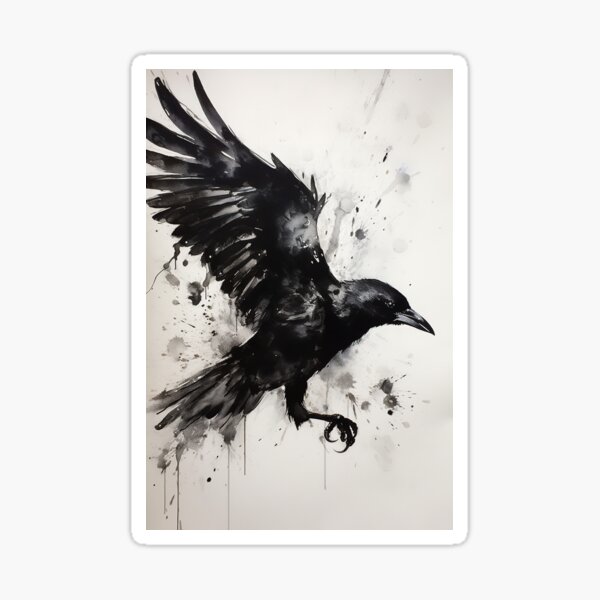Aperçu de l'œuvre Corbeau d'art à l'encre japonaise créée et vendue par Wenkafonte.