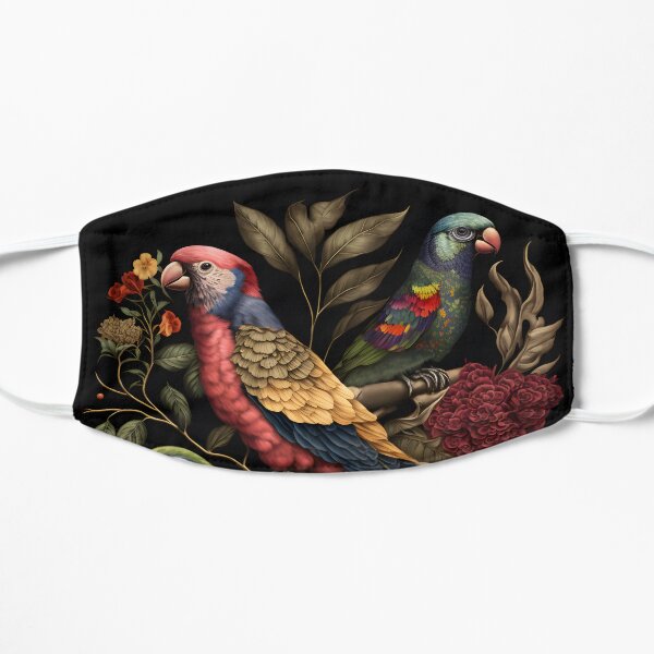 Botanical Art, Boho Exotica, Nature garden and bird, Black Art Flat Mask