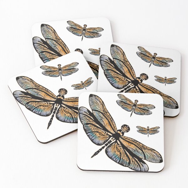 Item preview, colorful dragonflies with golden wings designed and sold by Hennagirl.