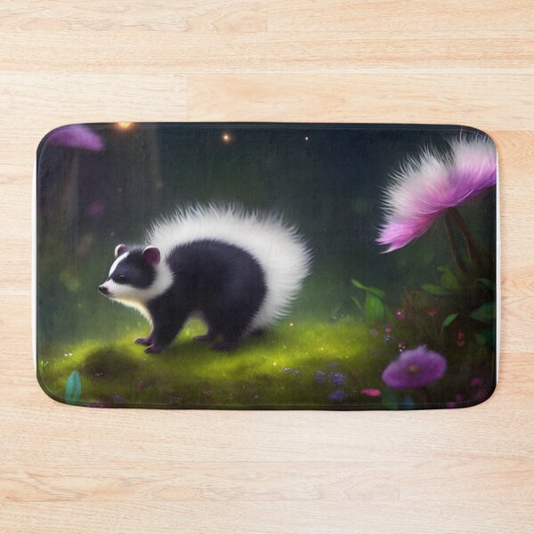 Item preview, Skunk sitting in the forest surrounded by flowers designed and sold by Whimsy Bu.