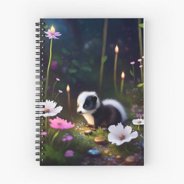 Item preview, Baby skunk sitting in the forest surrounded by flowers designed and sold by Whimsy Bu.