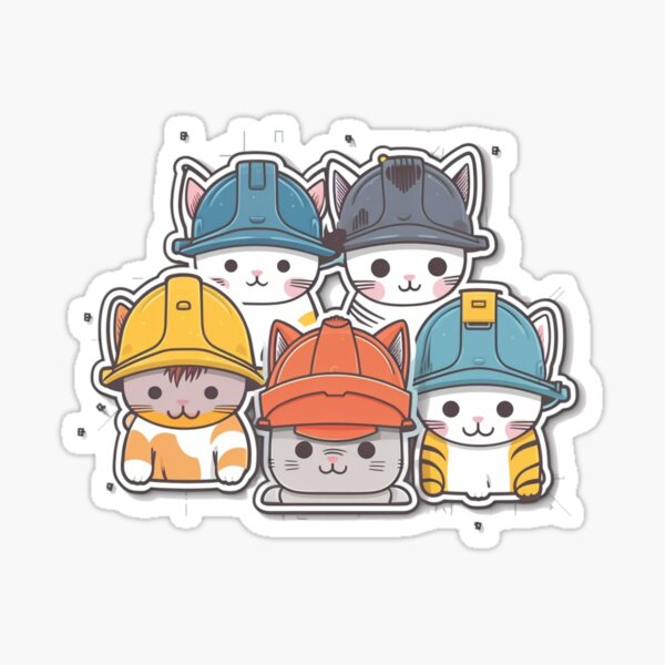 Artikel-Vorschau von Katzen mit Schutzhelmen Sticker, designt und verkauft von asurathunder.