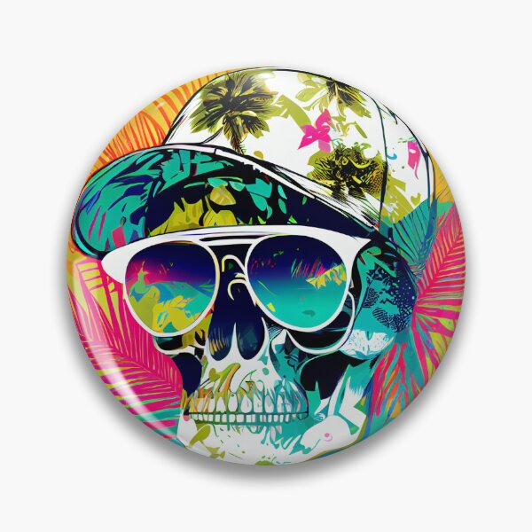Item preview, Retro Tropical Skull with Sunglasses and Baseball Cap designed and sold by FiveIntentions.