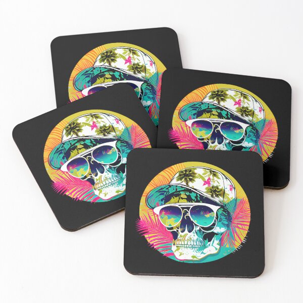 Item preview, Retro Tropical Skull with Sunglasses and Baseball Cap designed and sold by FiveIntentions.