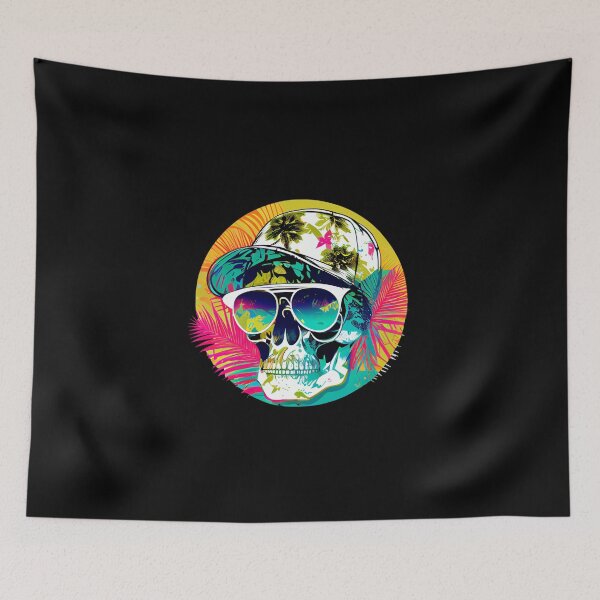 Item preview, Retro Tropical Skull with Sunglasses and Baseball Cap designed and sold by FiveIntentions.