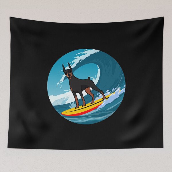 Item preview, Dobermann Owner Dog Surfing Sea Waves designed and sold by CuteDesigns1.