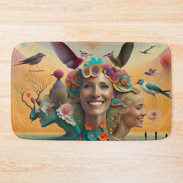 Item preview, Colorful Wonderland: A Surreal Woman Portrait with Birds and Blooms designed and sold by artmanikin.