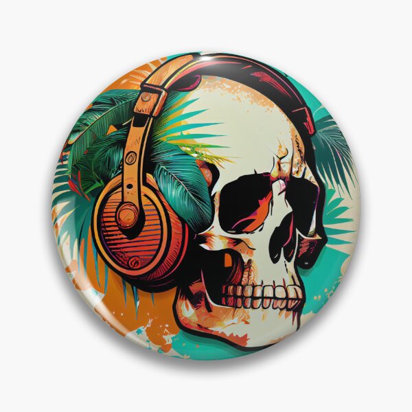 Item preview, Retro Tropical Skull with Headphones designed and sold by FiveIntentions.