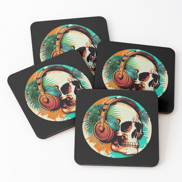 Item preview, Retro Tropical Skull with Headphones designed and sold by FiveIntentions.