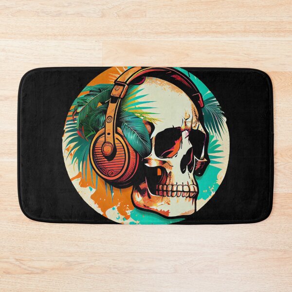 Item preview, Retro Tropical Skull with Headphones designed and sold by FiveIntentions.