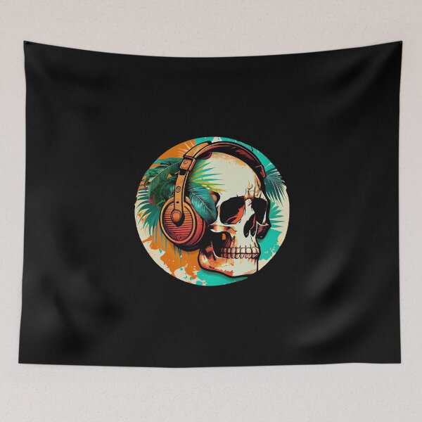 Item preview, Retro Tropical Skull with Headphones designed and sold by FiveIntentions.