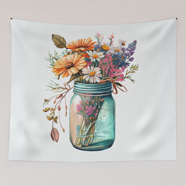 Item preview, mason jar with flowers designed and sold by Rosiere Donahue ⭐️ ⭐️ ⭐️ ⭐️ ⭐️.