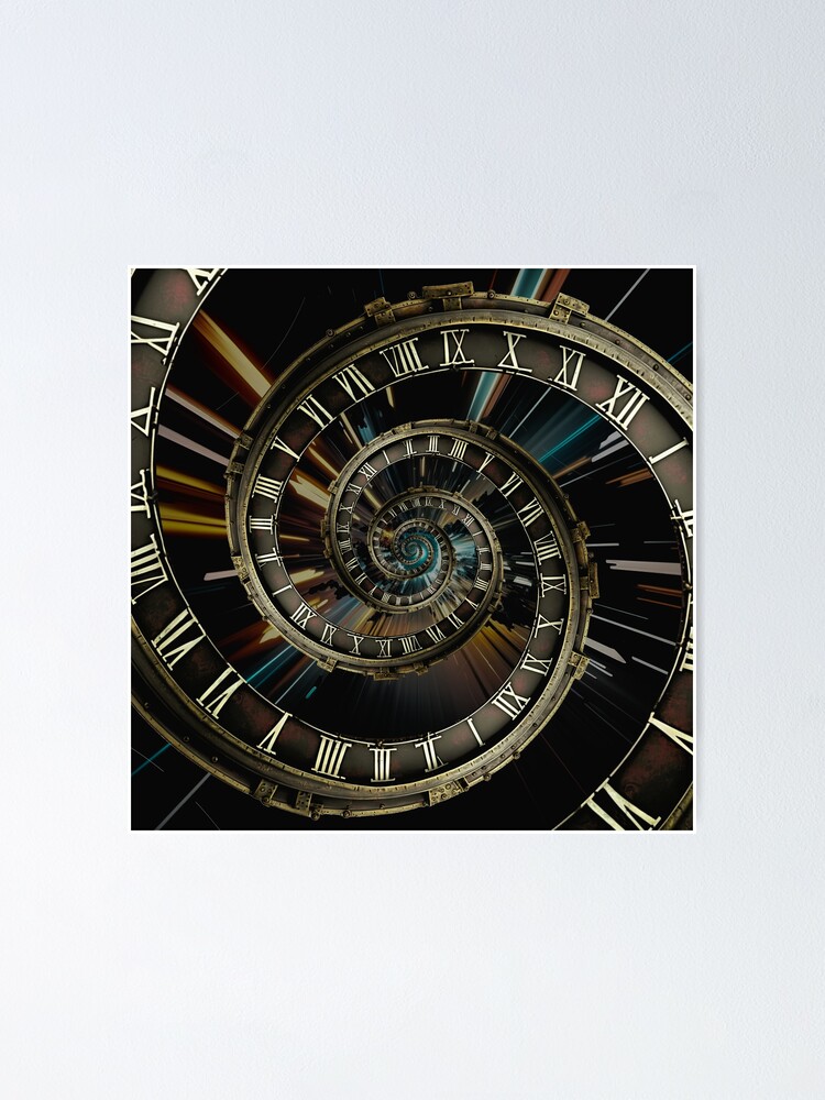 Infinity time spiral in space, antique old clock