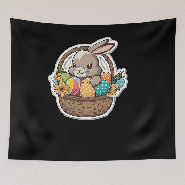 Artikelvorschau, Happy Easter Bunny with a Basket of Colorful Eggs entworfen und verkauft von Cheeeeky.