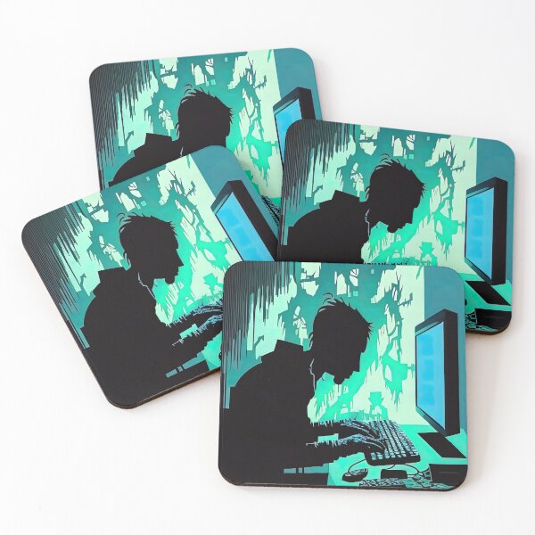 Item preview, Cartoon style hacker programming his latest spyware software designed and sold by RK - Shop.