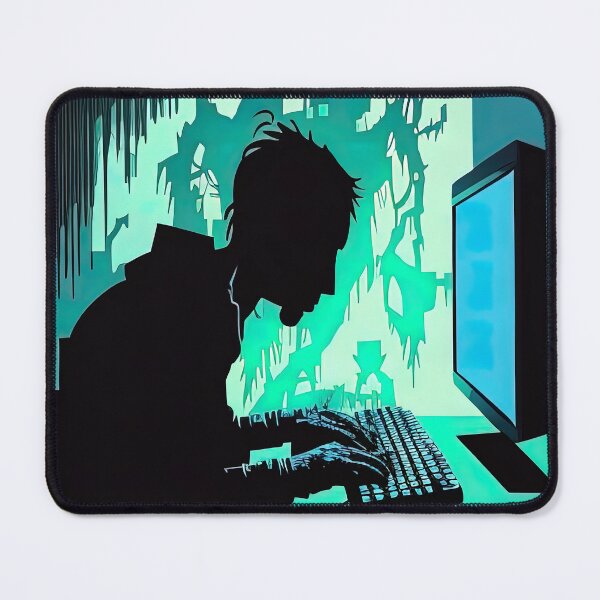 Item preview, Cartoon style hacker programming his latest spyware software designed and sold by RK - Shop.