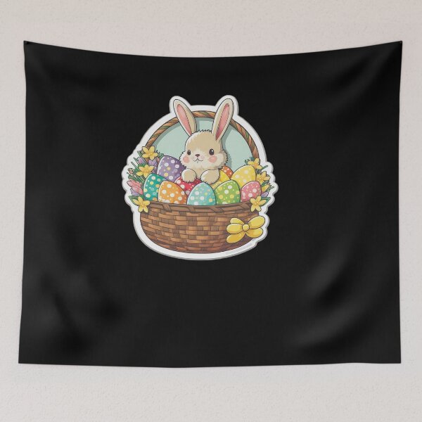 Aperçu de l'œuvre Cute Easter Bunny with a Basket of Decorated Easter Eggs créée et vendue par Cheeeeky.