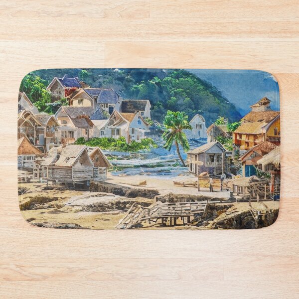Item preview, Detailed fishers village watercolor painting designed and sold by Nakumis-shop.