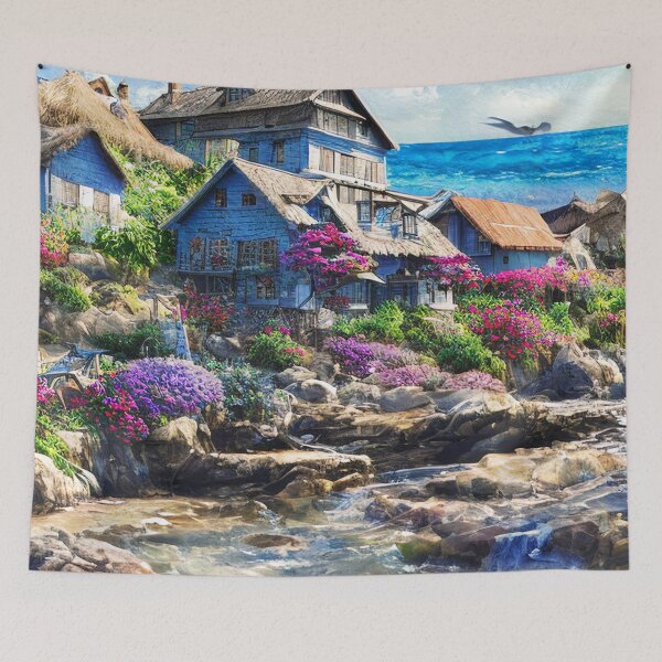 Item preview, Fishers village watercolor painting designed and sold by Nakumis-shop.