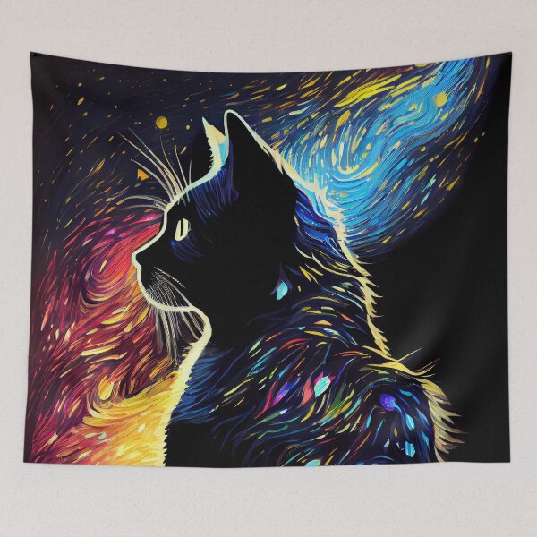Item preview, Mystery Cat on Starry Night Background designed and sold by SoloSeal.
