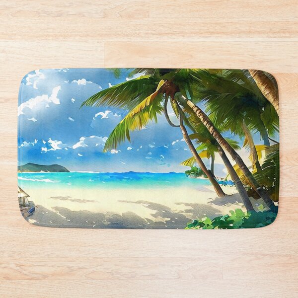 Item preview, Bright watercolor painting of caribbean beach designed and sold by Nakumis-shop.
