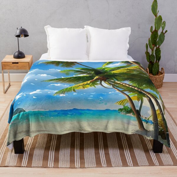 Item preview, Bright watercolor painting of caribbean beach designed and sold by Nakumis-shop.