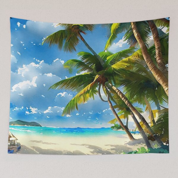 Item preview, Bright watercolor painting of caribbean beach designed and sold by Nakumis-shop.