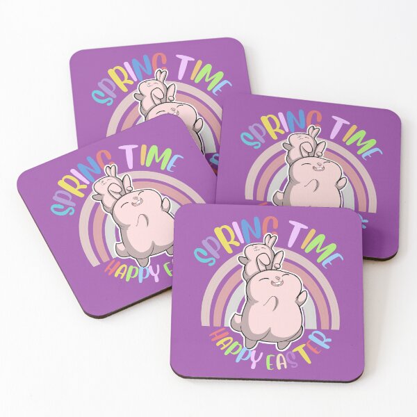 Item preview, Spring Time Happy Easter Bunnies jumping over rainbow designed and sold by The magic  Yellow bus.