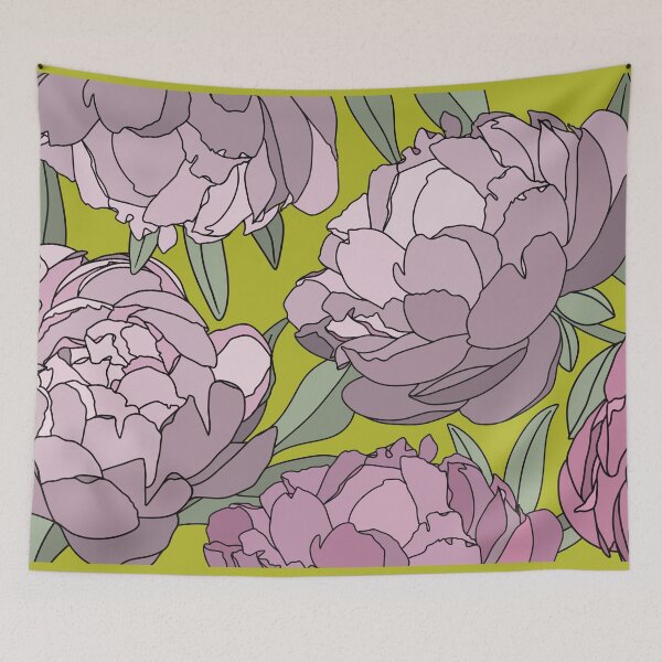 Item preview, The velvet and pink peonies in a lovely pattern on a limegreen background designed and sold by marina63.