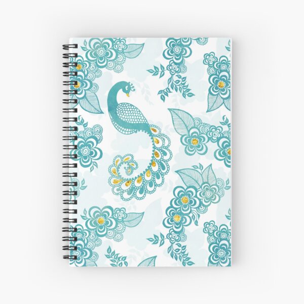 Henna Tattoo Peacock in White Spiral Notebook