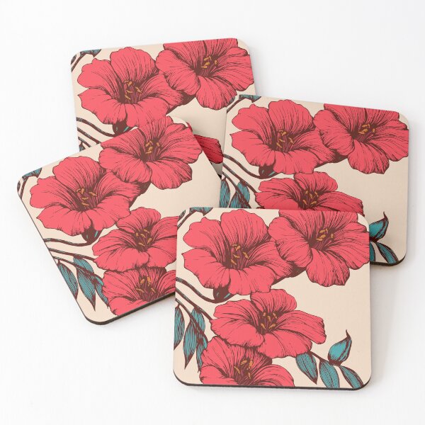 Item preview, Floral background decorated with gorgeous red blooming flowers and leafy borders,  spring botanical garden flat vector illustration designed and sold by UnaWu533.