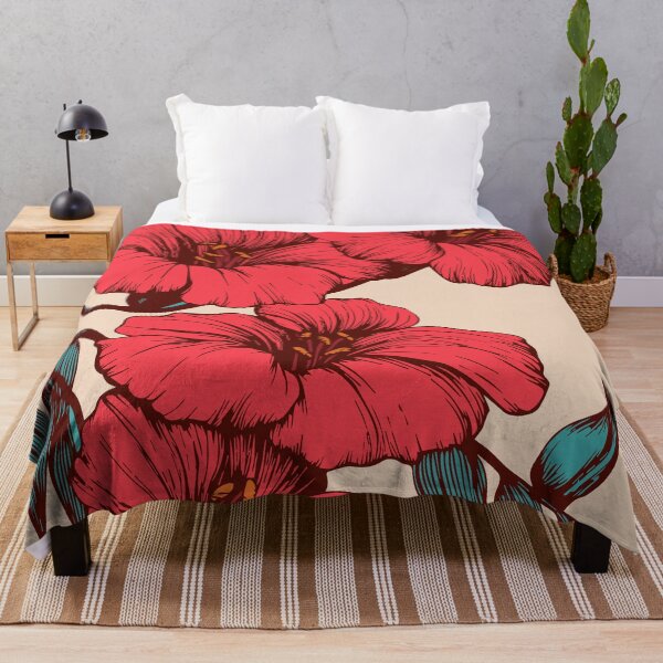 Aperçu de l'œuvre Floral background decorated with gorgeous red blooming flowers and leafy borders, spring botanical garden flat vector illustration créée et vendue par UnaWu533.