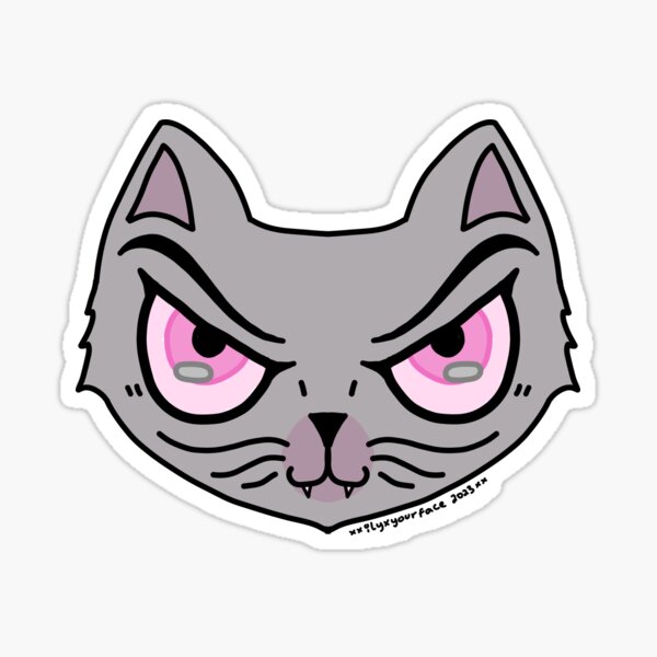 twin-yak944: crazy mad cartoon cat sticker, anime style, solid backgound  color