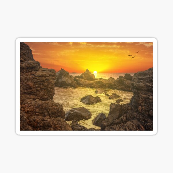 Rocky Pool by the Ocean in Azores at Sunset Sticker
