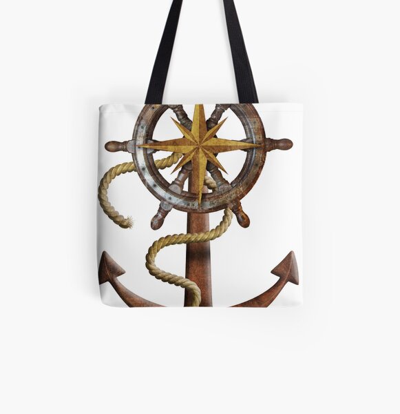 Rudder and Anchor All Over Print Tote Bag